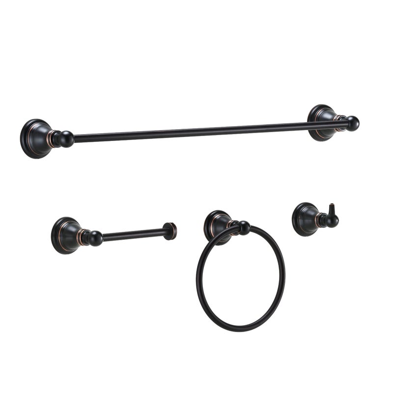Derengge F-080-NB 4-Piece Bathroom Hardware Accessory Set with 18 Inch Towel Bar -Towel Ring- Paper Holder-Robe Hook Oil Rubbed Bronze - Image 1